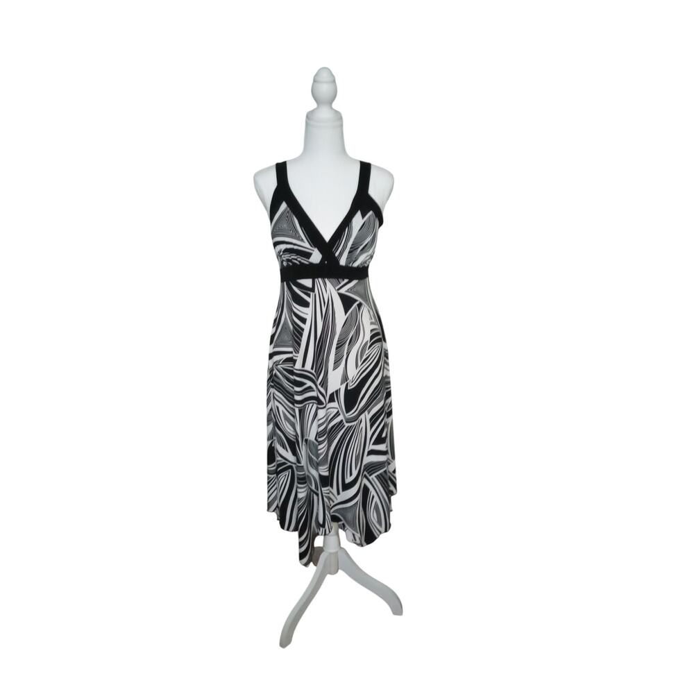 Dress Barn Black White Midi Dress Womens Size 10 Medium Spaghetti Strap Tie Back